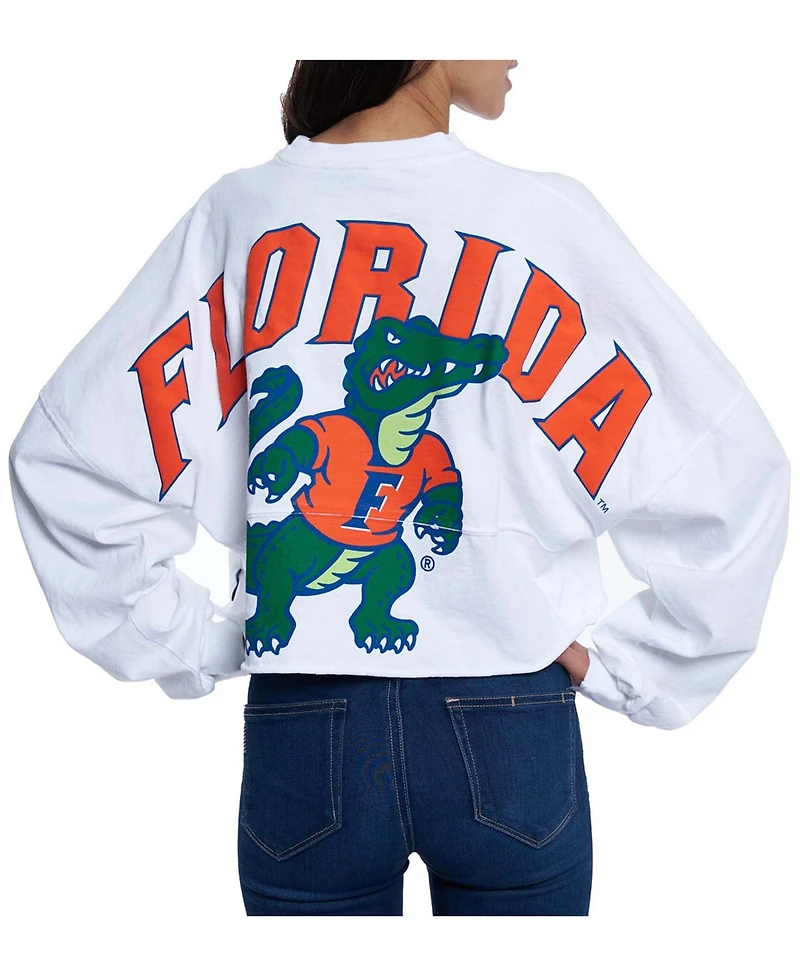 Women's White Florida Gators Raw Hem Cropped Long Sleeve T-shirt