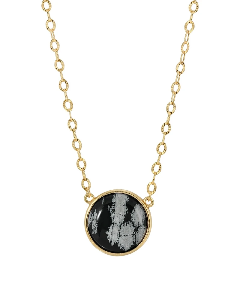 2028 Gold-Tone Snow Flake Obsidian Necklace