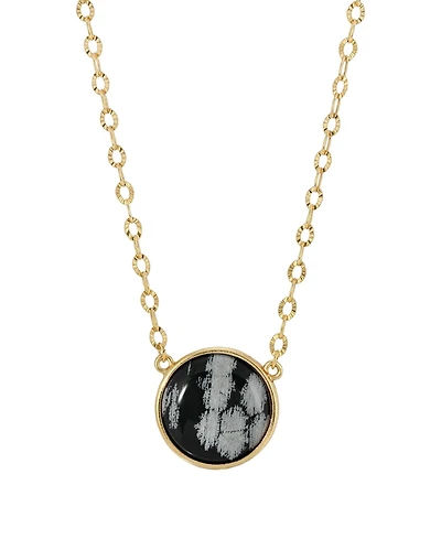 2028 Gold-Tone Snow Flake Obsidian Necklace