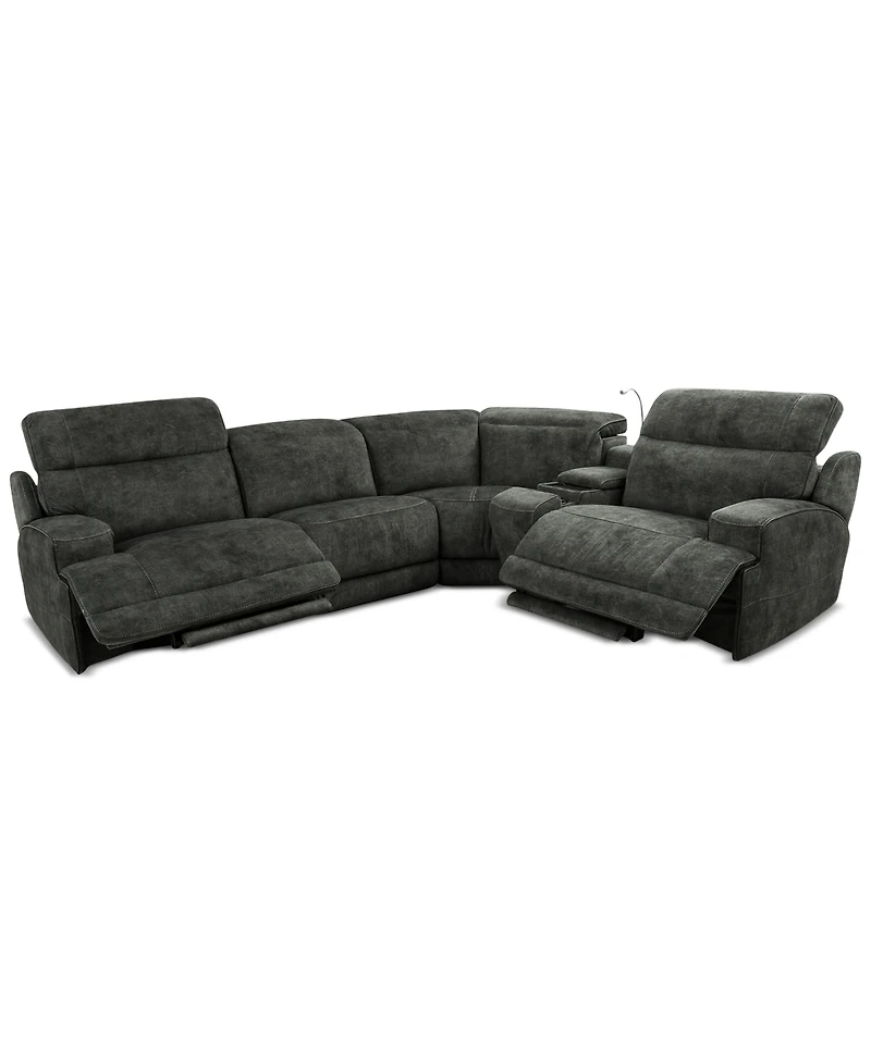 Sebaston 5-Pc. Fabric Sectional with 2 Power Motion Recliners and 1 Usb Console, Created for Macy's