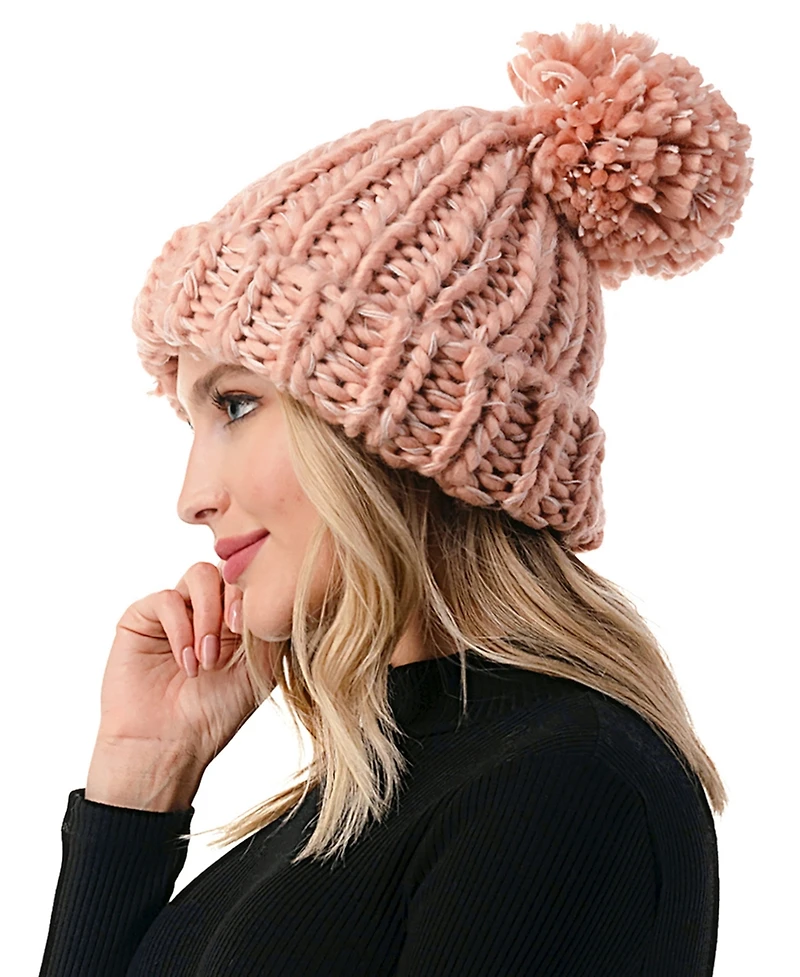 Marcus Adler Women's Luxe Chunky Knit Pom Cuffed Beanie