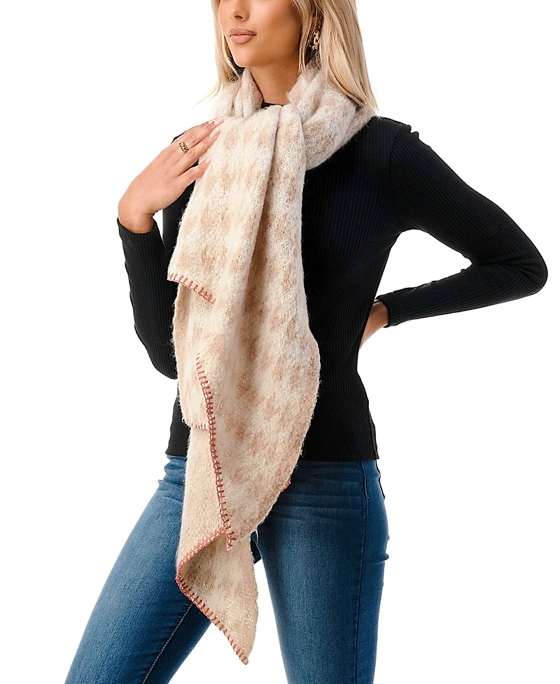 Marcus Adler Women's Plush Houndstooth Bias Cut Scarf