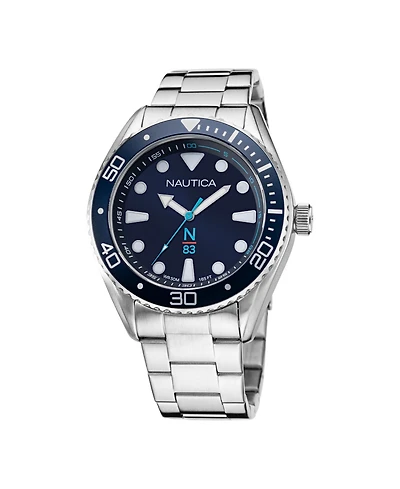 Nautica N83 Men's Silver-Tone Stainless Steel Bracelet Watch 44mm