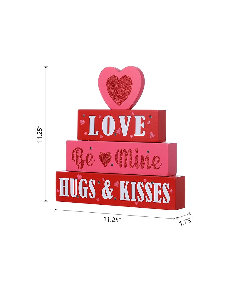Glitzhome 11.25" Lighted Valentine's Wooden Block Table Sign