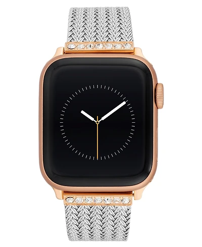 Anne Klein Women's Premium Crystal and Silver-Tone Stainless Steel Mesh Band designed for Apple Watch 42mm (Series 1-3 only) & 44/45/46/49mm (Ultra &