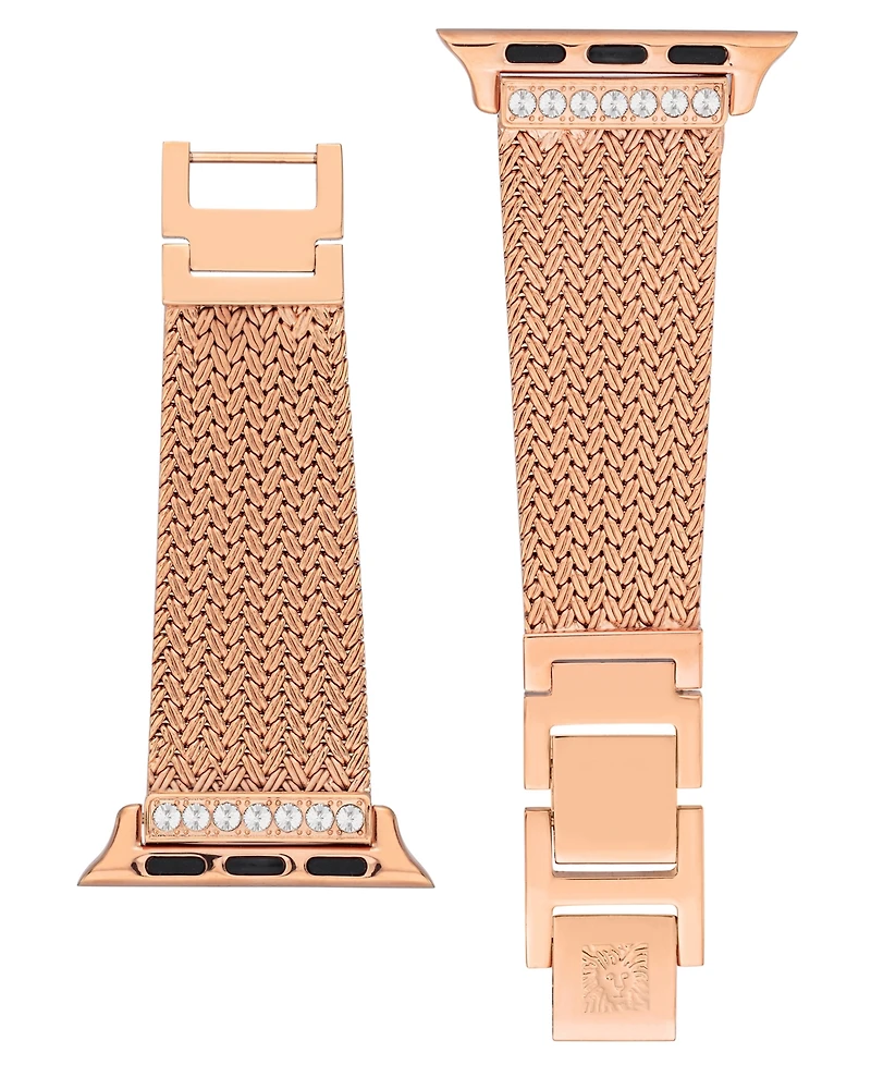 Anne Klein Women's Premium Crystal and Rose Gold-Tone Stainless Steel Mesh Band designed for Apple Watch 42mm (Series 10) & 38/40/41mm