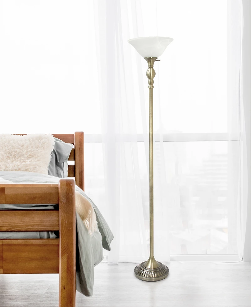 Lalia Home Classic 1 Light Torchiere Floor Lamp with Marbleized Glass Shade
