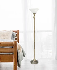 Lalia Home Classic 1 Light Torchiere Floor Lamp with Marbleized Glass Shade