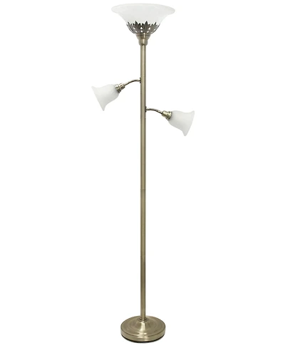 Lalia Home Torchiere Floor Lamp with 2 Reading Lights and Scalloped Glass Shades
