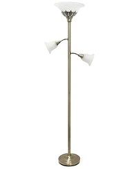 Lalia Home Torchiere Floor Lamp with 2 Reading Lights and Scalloped Glass Shades