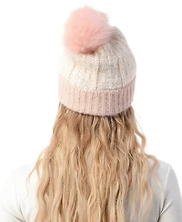 Marcus Adler Women's Lurex Colorblock Faux Fur Pom Beanie
