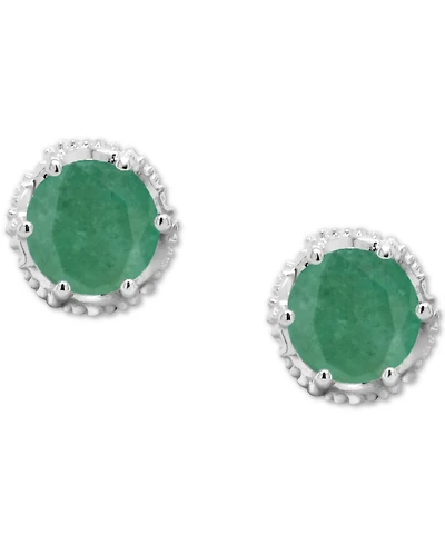 Sapphire Beaded Frame Stud Earrings (1-1/5 ct. t.w.) Sterling Silver (Also Emerald & Ruby)