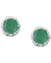 Sapphire Beaded Frame Stud Earrings (1-1/5 ct. t.w.) Sterling Silver (Also Emerald & Ruby)
