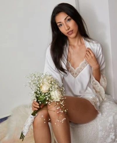 Flora By Flora Nikrooz Kit Heart Lace Charmeuse Wrap Robe Cami Tap Shorts Pajama Set