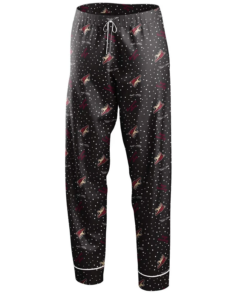 Women's Black Arizona Coyotes Long Sleeve Button-Up Shirt and Pants Sleep Set
