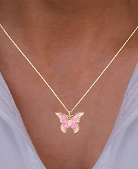 Enamel Ombre Butterfly 18" Pendant Necklace in 14k Gold