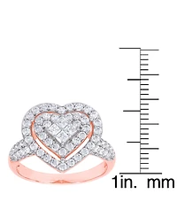 Cubic Zirconia Heart Halo Ring Fine Rose Gold Plate or Silver