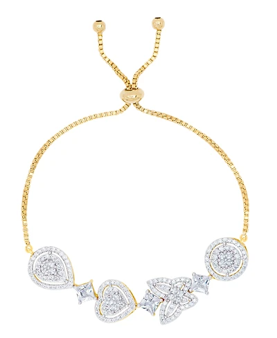 Cubic Zirconia Multi Shape Adjustable Bracelet Fine Gold Plate, Rose Plate or Silver