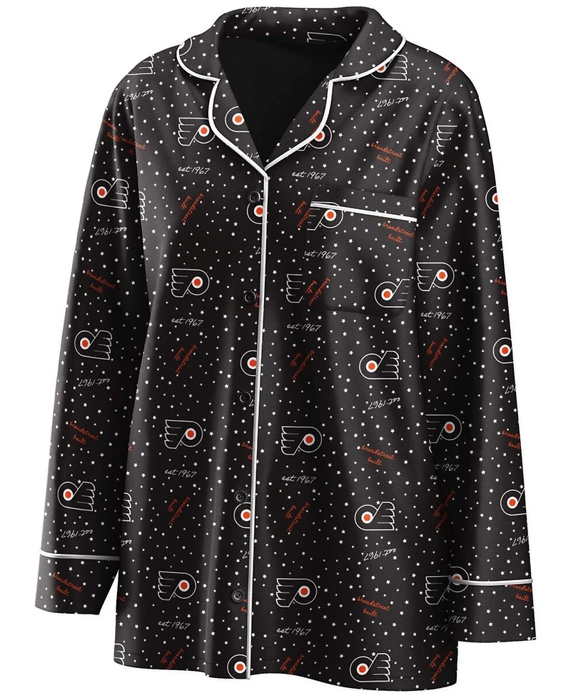 Women's Black Philadelphia Flyers Long Sleeve Button-Up Shirt Pants Sleep Set