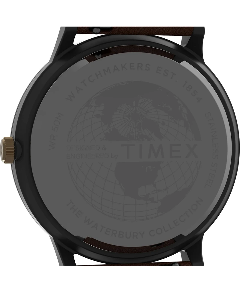 Timex Men's Waterbury Black Leather Strap Watch 40 mm