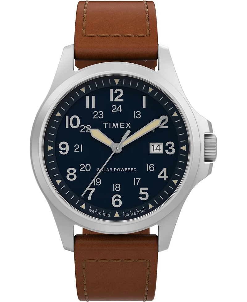 Timex Men's Solar Brown Leather Strap Watch 36 mm