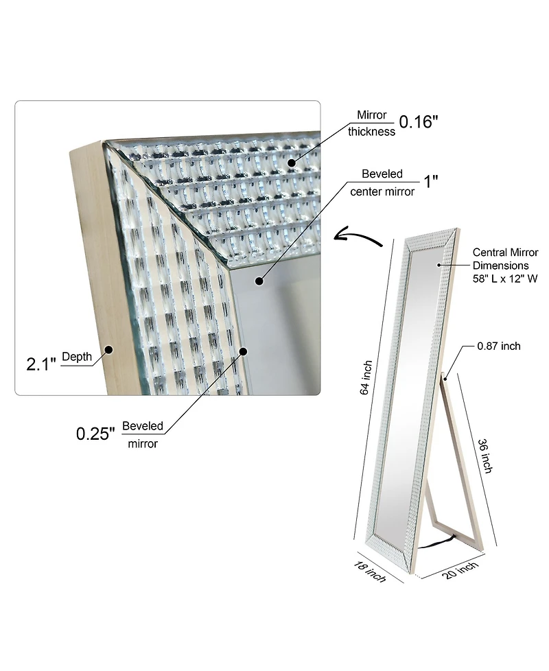 Empire Art Direct Solid Wood Frame Covered with Beveled Prism Mirror - 64" x 18"