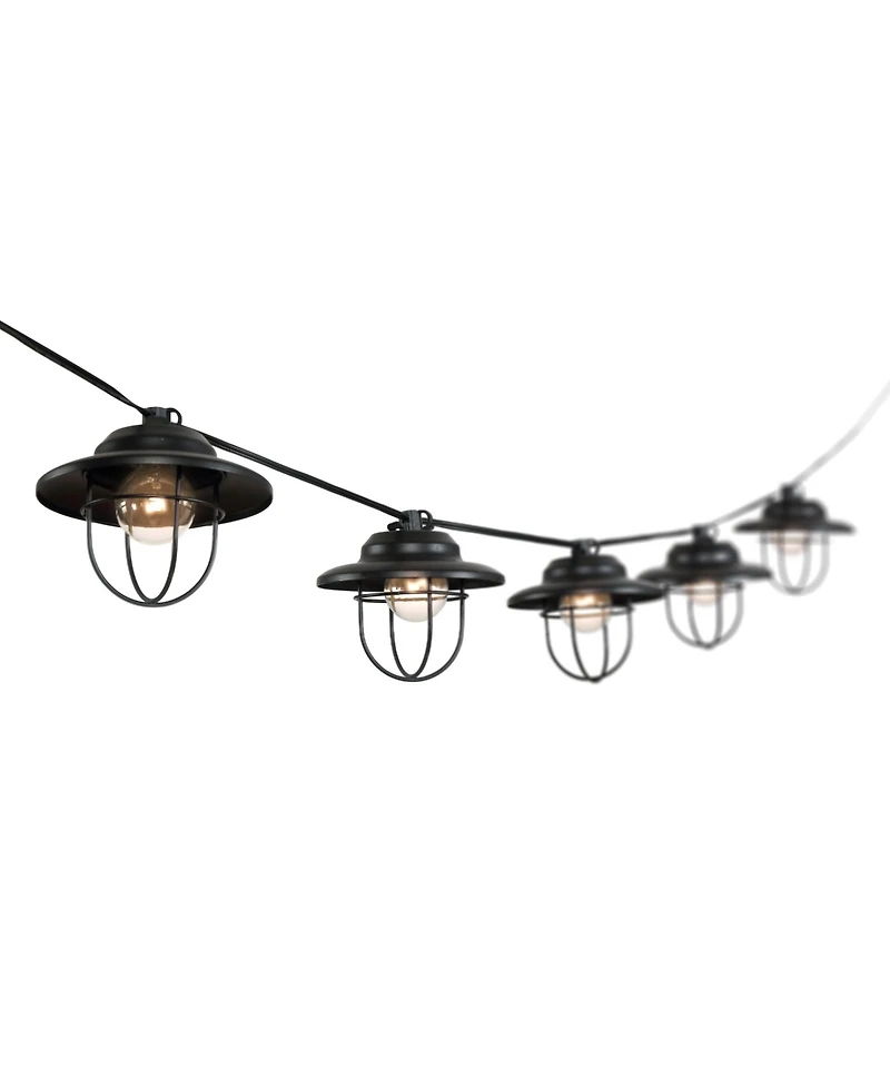 10-Light Indoor and Outdoor Rustic Farmhouse Incandescent G40 Metal Cage Shade String Lights
