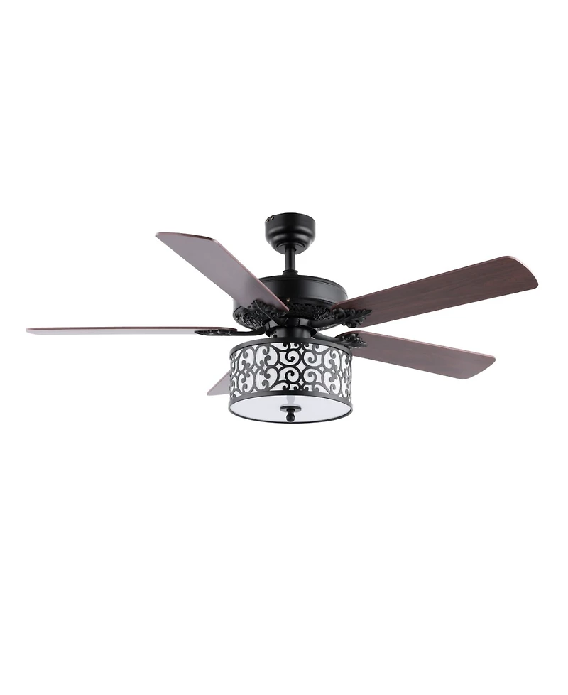 Paolo 3-Light Farmhouse Industrial Iron Scroll Drum Shade Led Ceiling Fan with Remote