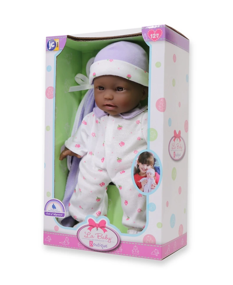 La Baby African American 11" Soft Body Baby Doll Purple Outfit - African American