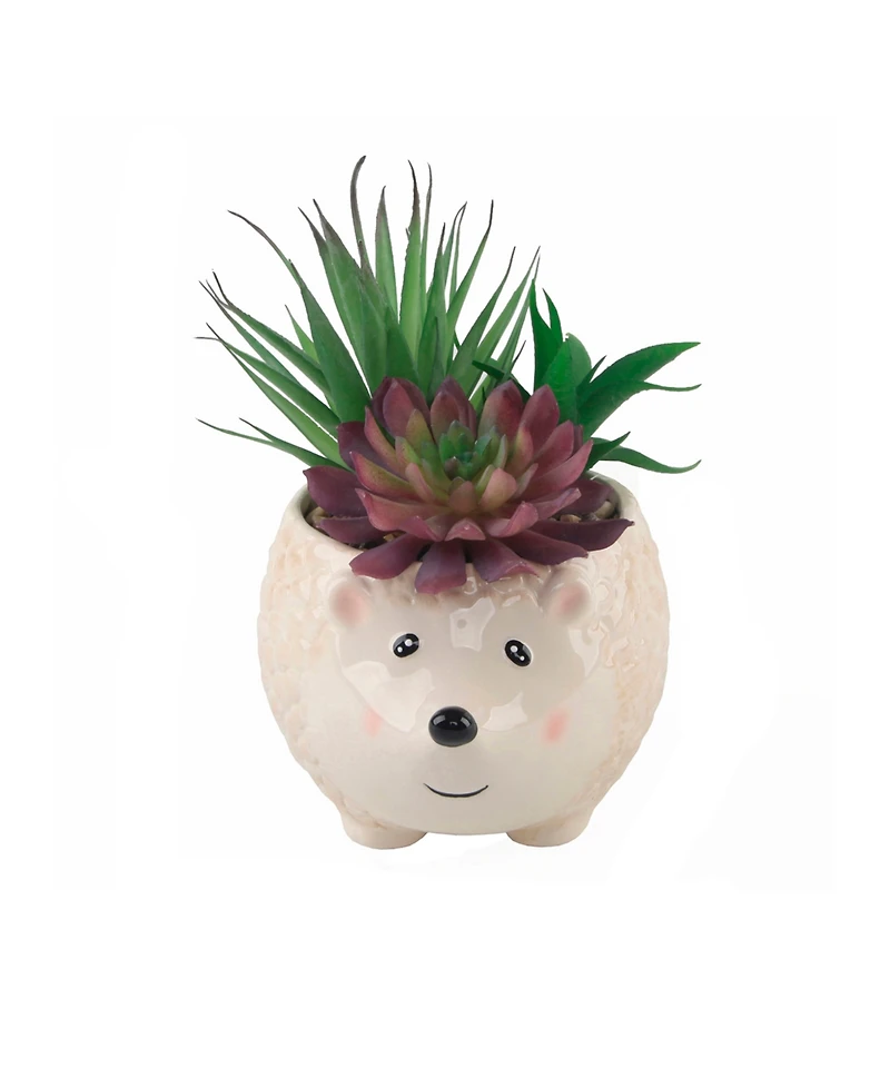 8" Artificial Succulent in 6" Large Hedgehog Ceramic Planter