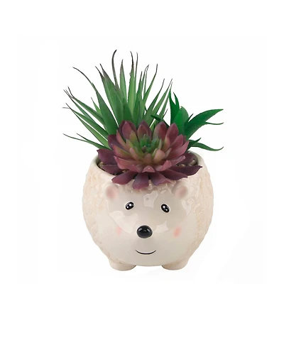 8" Artificial Succulent in 6" Large Hedgehog Ceramic Planter