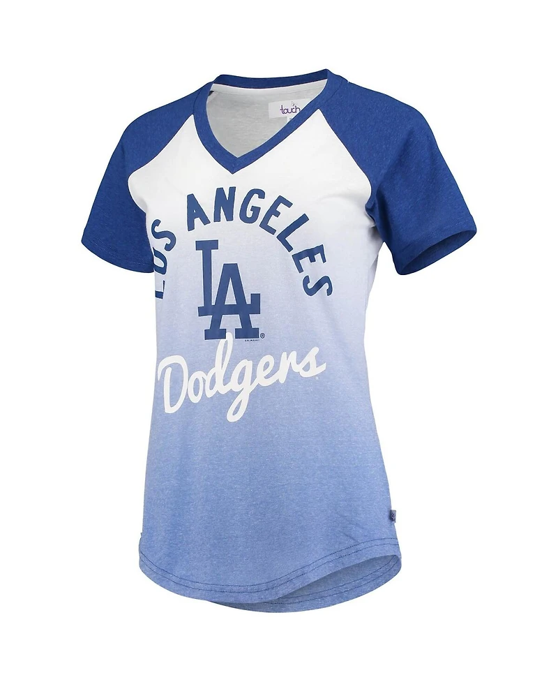 Women's Royal and White Los Angeles Dodgers Shortstop Ombre Raglan V-Neck T-Shirt