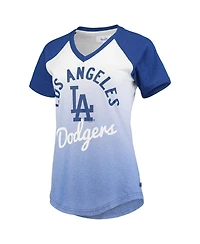 Women's Royal and White Los Angeles Dodgers Shortstop Ombre Raglan V-Neck T-Shirt