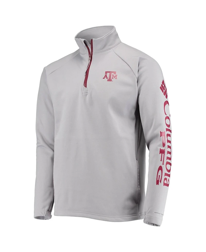 Men's Columbia Gray Texas A&M Aggies Terminal Tackle Fleece Raglan Omni-Shade Quarter-Zip Jacket
