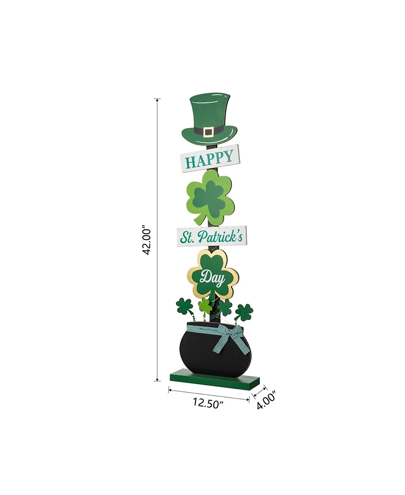 Glitzhome 42" Lighted St. Patrick's Wooden Shamrocks Porch Decor