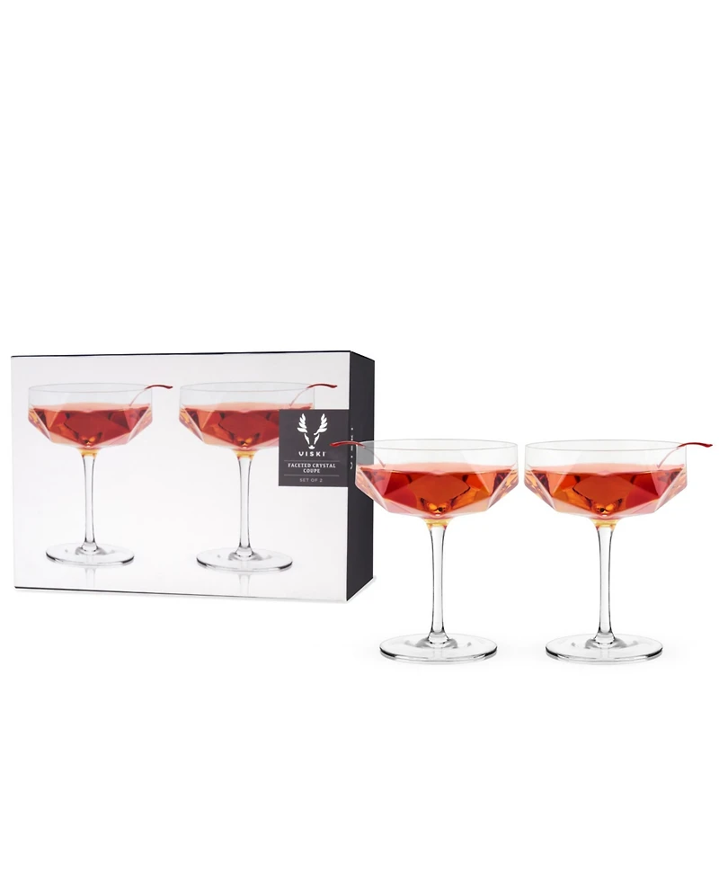 Viski Raye Faceted Crystal Coupe, Set of 2, 7 Oz