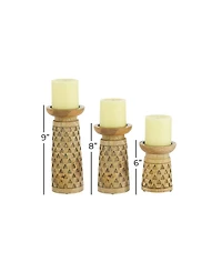 Mango Wood Natural Candle Holder, Set of 3