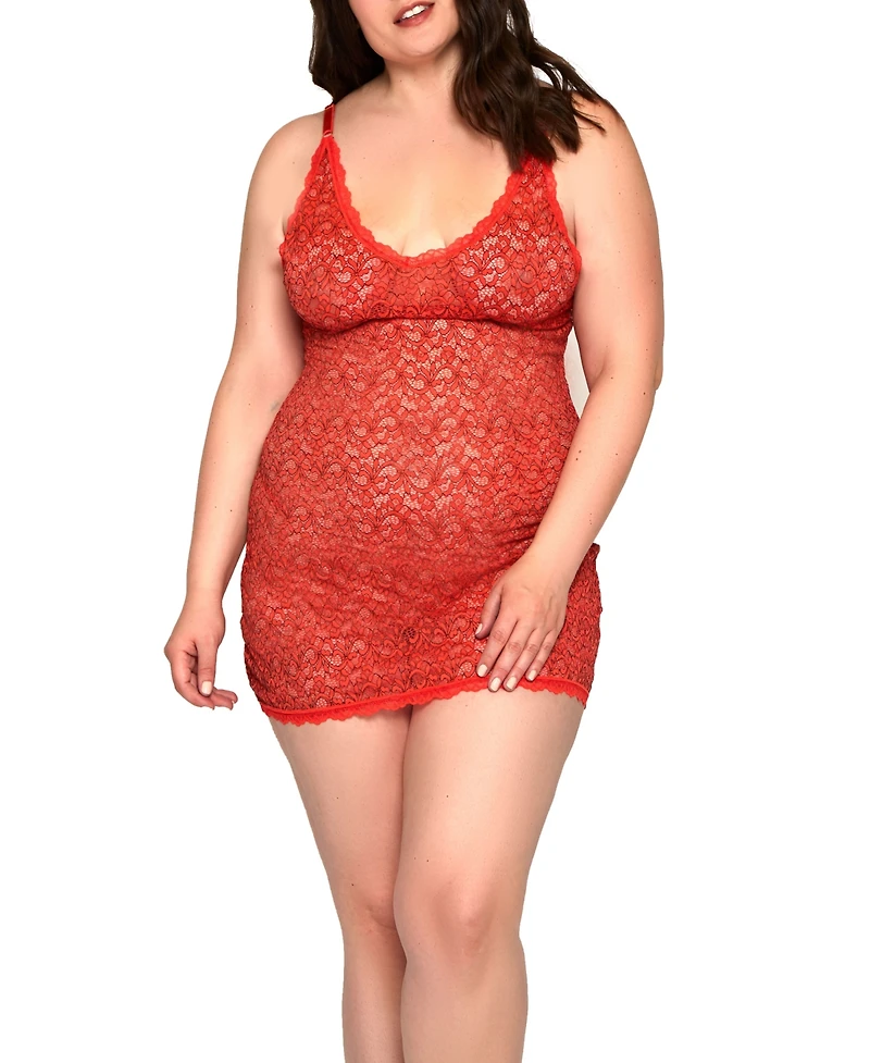Plus Size Marvella All Lace Easy to Wear Stretch Chemise & Panty 2pc Lingerie Set