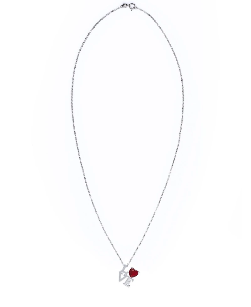 Simulated Ruby 'Love' Pendant Necklace in Fine Silver Plate