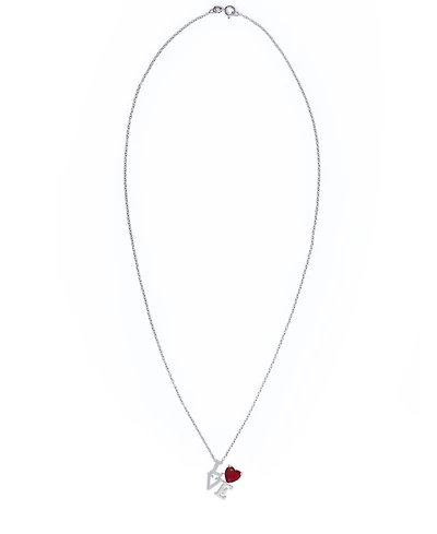 Simulated Ruby 'Love' Pendant Necklace in Fine Silver Plate