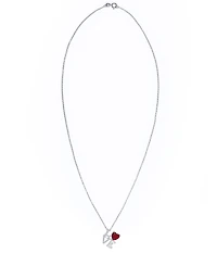 Simulated Ruby 'Love' Pendant Necklace in Fine Silver Plate