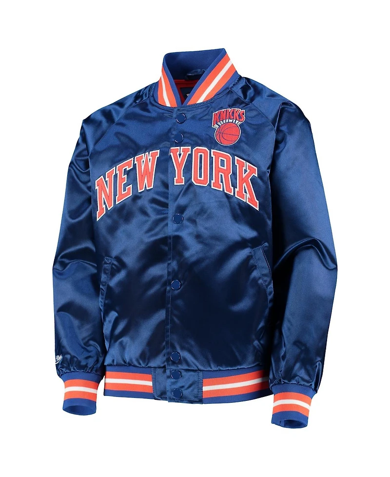 Big Boys Blue New York Knicks Hardwood Classics Satin Raglan Full-Snap Jacket