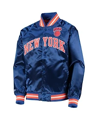 Big Boys Blue New York Knicks Hardwood Classics Satin Raglan Full-Snap Jacket