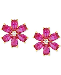 Lab-Grown Ruby (5-1/3 ct. t.w.) & White Sapphire (1/8 ct. t.w.) Flower 18" Pendant Necklace in 18k Gold-Plated Sterling Silver