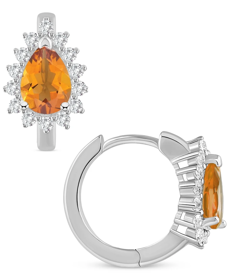 Amethyst (1-1/3 ct. t.w.) & White Topaz (1/3 Hoop Earrings Sterling Silver (Also Available Citrine, Rhodolite Garnet, Peridot, Blue