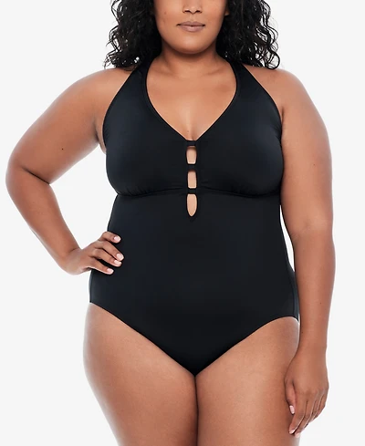 Lauren Ralph Lauren Plus Size Tummy-Control Shaping Plunge One-Piece Swimsuit