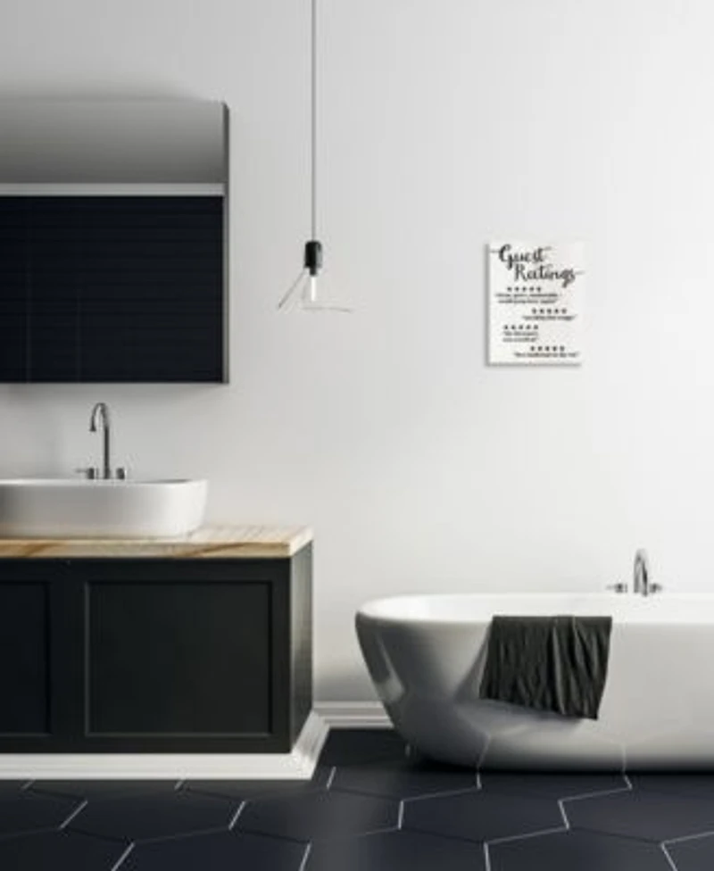 Stupell Industries Five Star Bathroom Funny Word Black White Wood Textured Design Wall Plaque Art Collection By Daphne Polselli