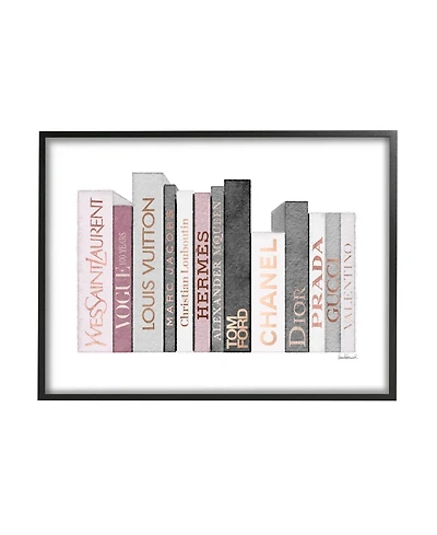 Stupell Industries Fashion Designer Book Stack Pink Gray Watercolor Black Framed Giclee Texturized Art, 11" x 14"
