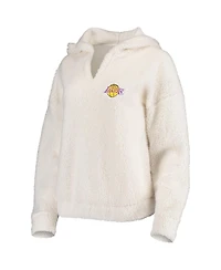 Women's Cream Los Angeles Lakers Fluffy Long Sleeve Hoodie Top and Shorts Sleep Set