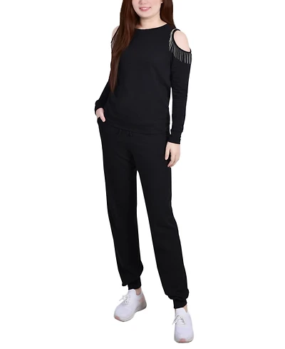 Women's Long Sleeve Cold Shoulder Jogger Set